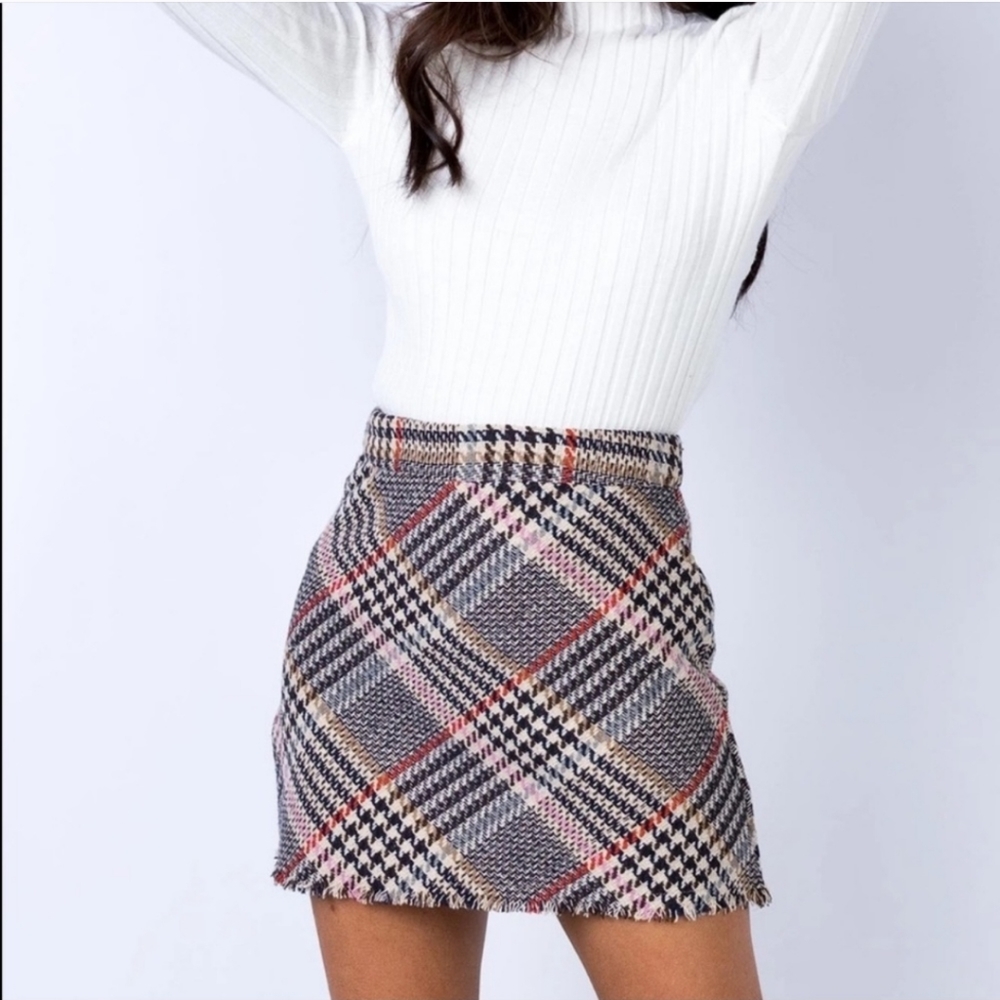 Princess Polly Plaid Fringe Hem Mini Skirt Size 8